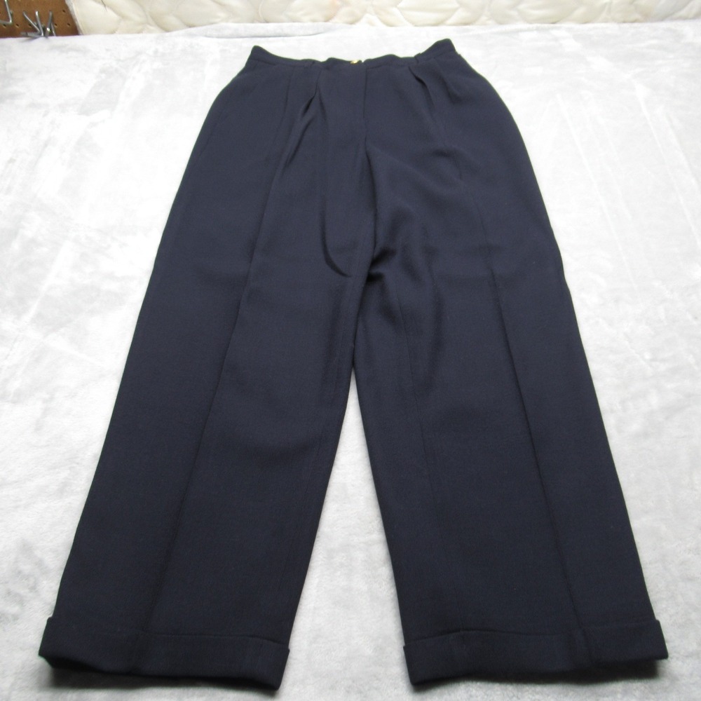 Liz Claiborne Wool Pants Women 12P Navy Pleated Front Lined Dress USA Made 28x28